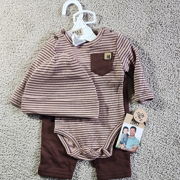 Mario Lopez Other - Mario Lopez Kids Baby Boy 3-Piece Set Striped Bodysuit Pants Hat 3/6 M NWT
